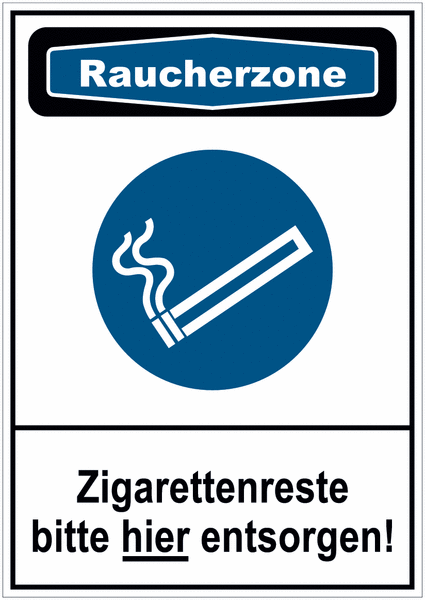 Raucherzone / Zigarettenreste bitte hier entsorgen - Kombischilder Nichtraucherschutz