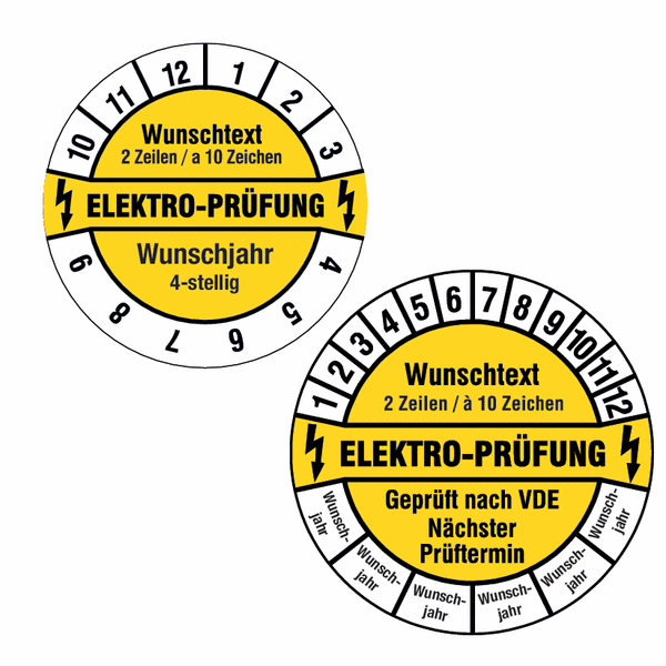 Prüfplaketten für die Elektrofachkraft mit Text nach Wunsch