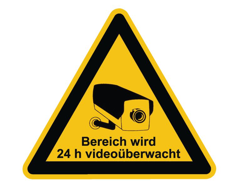 Warnzeichen-Schilder mit Piktogramm und Hinweis "Bereich wird 24 h videoüberwacht"