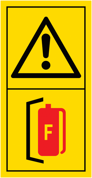 Inbetriebnahme nur mit Feuerlöscher - Sicherheits- und Gefahrenbildzeichen, ISO 11684