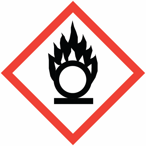 Gefahrensymbole "Flamme über Kreis", GHS 03 gemäß GHS-/CLP-Verordnung