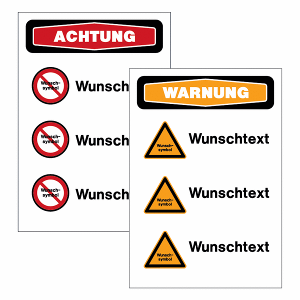 Focus-Kombi-Schilder für Gefahrenbereiche mit Symbol und Text nach Wunsch