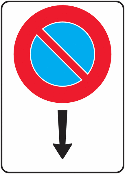 Parkieren verboten, mit mittigem Pfeil - Parkverbotsschilder zum Einsatz in der Schweiz, SSV