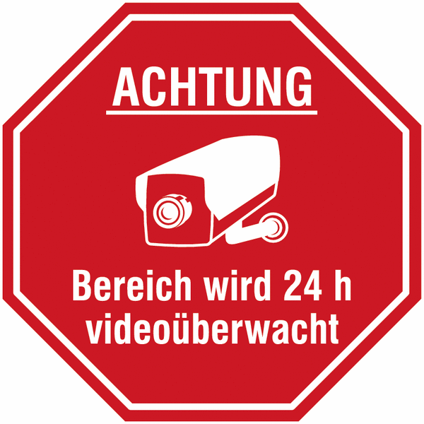 Bereich wird 24 h videoüberwacht - Videokennzeichnung im STOP-Design