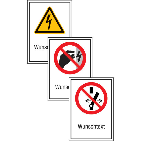 Kombi-Schilder mit Sicherheitszeichen, Elektrotechnik - Symbol und Text nach Wunsch