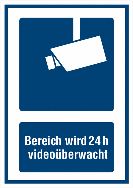 Hinweisschilder-Videoüberwachung mit Symbol und Text "Bereich wird 24 h videoüberwacht"