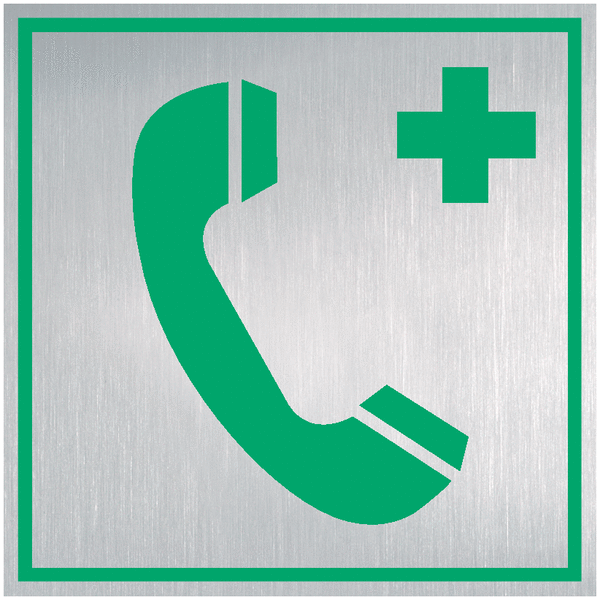 Notruftelefon - PREMIUM Erste-Hilfe-Schilder, Alu-Optik, praxiserprobt