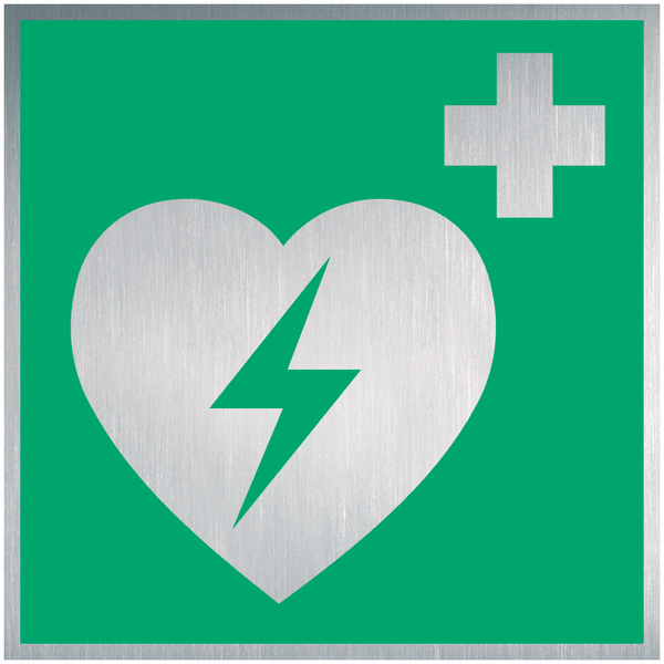 Defibrillator - PREMIUM Erste-Hilfe-Schilder, Alu-Optik, praxiserprobt