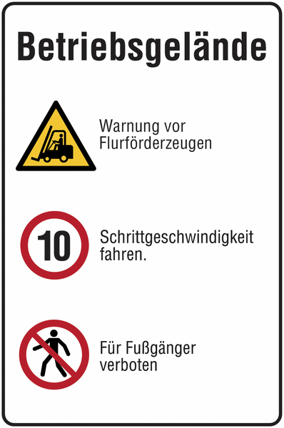 Warnung vor Flurförderzeugen/Höchstgeschwindigkeit/Für Fußgänger verboten - STANDARD Verkehrstafeln