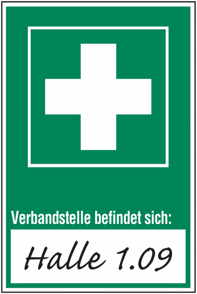 Verbandstelle befindet sich - Erste-Hilfe-Schilder mit Beschriftungsfeld, praxiserprobt