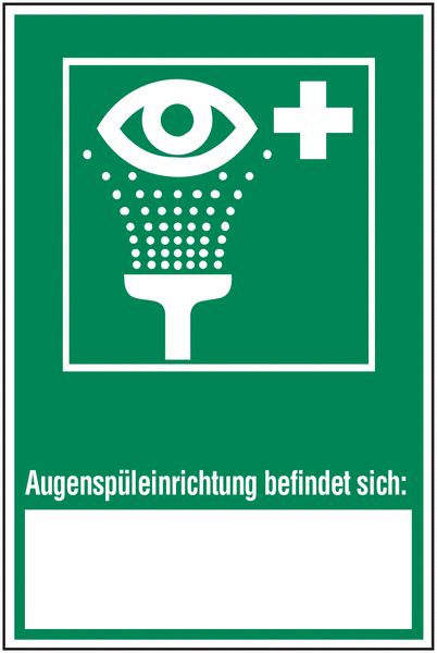 Augenspüleinrichtung befindet sich - Erste-Hilfe-Schilder mit Beschriftungsfeld, praxiserprobt