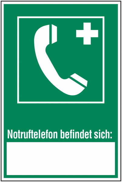 Notruftelefon befindet sich - Erste-Hilfe-Schilder mit Beschriftungsfeld, praxiserprobt