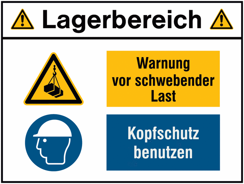 Warnung schwebende Last/Kopfschutz benutzen - Kombi-Schilder Lagerbereich, Sicherheitskennzeichen
