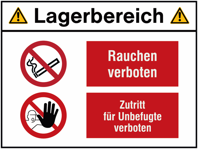 Rauchen verboten/Zutritt f. Unbefugte verboten - Kombi-Schilder Lagerbereich, Sicherheitskennzeichen