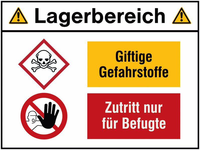 Giftige Gefahrstoffe/Zutritt nur für Befugte - Kombi-Schilder Lagerbereich, Sicherheitskennzeichen