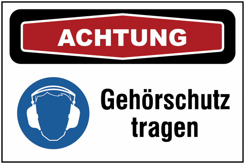 Focus-Schilder "Gehörschutz" mit Symbol und Text