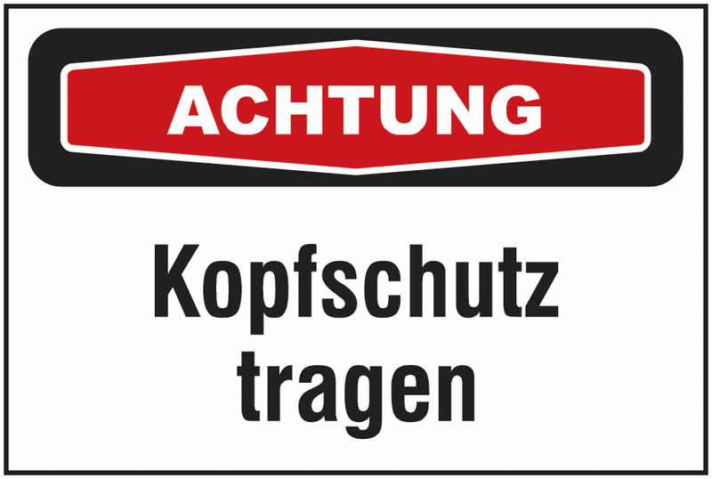 Focus-Schilder "Kopfschutz" mit Text