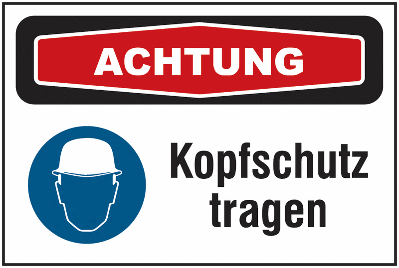 Focus-Schilder "Kopfschutz" mit Symbol und Text