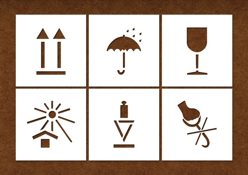 Versandgut-Markierschablonen, Set aus 6 Symbolen