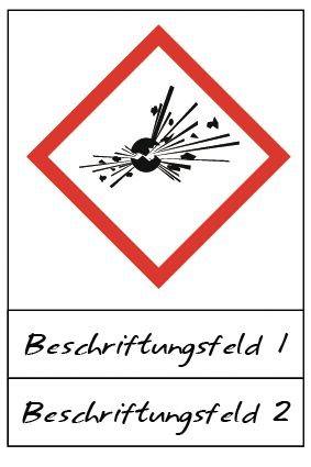 Explodierende Bombe - Gefahrstoffsymbole mit Schutzlaminat, Beschriftungsfeld, GHS/CLP