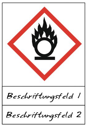 Flamme über einem Kreis - Gefahrstoffsymbole mit Schutzlaminat, Beschriftungsfeld, GHS/CLP