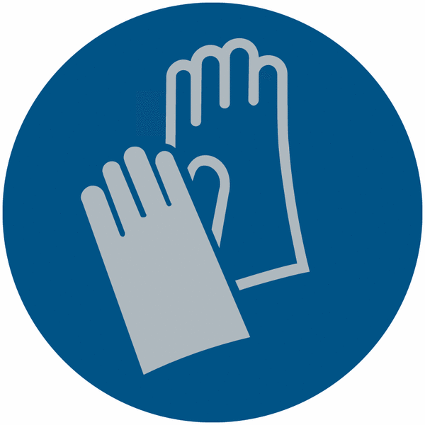 Schutzhandschuhe benutzen - PREMIUM Alu-Gebotszeichen zur Maschinenkennzeichnung, eloxiert