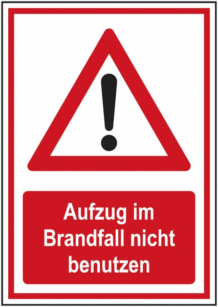 Aufzug im Brandfall nicht benutzen - Design Brandschutz-Kombi-Schilder