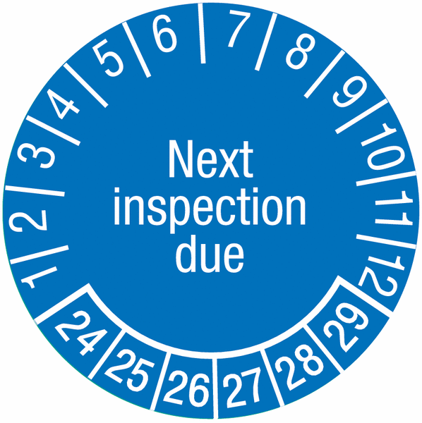 Next inspection due - Prüfplaketten, englisch, fälschungssicher