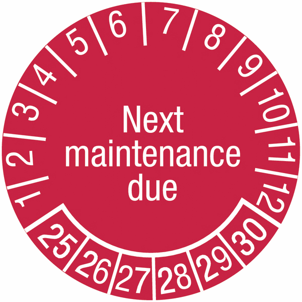 Next maintenance due - Prüfplaketten, englisch, fälschungssicher