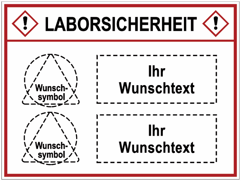Kombi-Schilder "Laborsicherheit" mit Symbolen und Text nach Wunsch