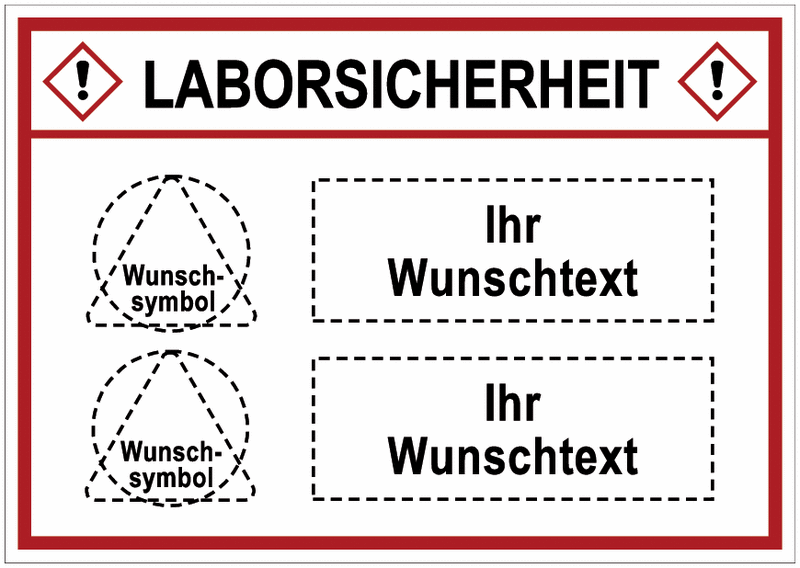 Kombi-Schilder "Laborsicherheit" mit Symbolen und Text nach Wunsch, Tischaufsteller/Hängeschild