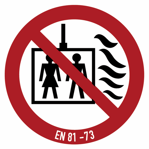 Aufzug im Brandfall nicht benutzen - Brandschutz-Symbol-Schilder für Aufzüge, EN 81-73