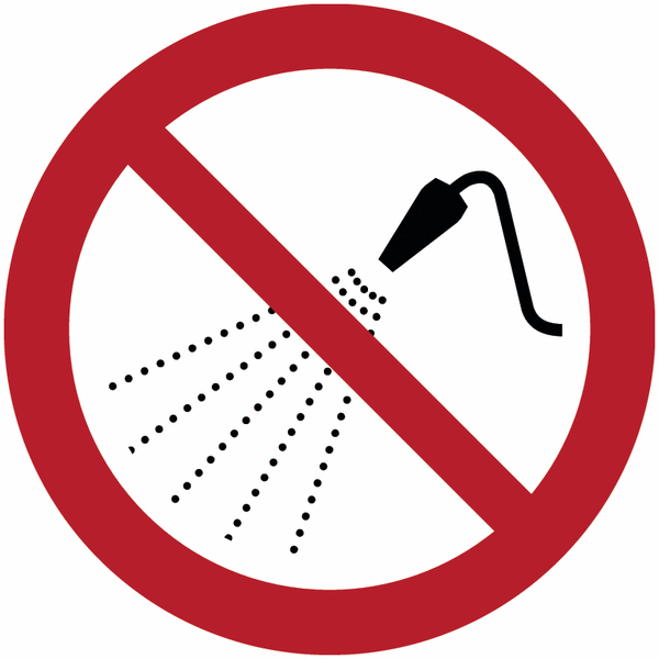 Verbotszeichen "Mit Wasser spritzen verboten" nach EN ISO 7010