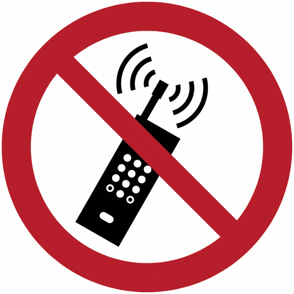 Verbotszeichen "Eingeschaltete Mobiltelefone verboten" nach EN ISO 7010