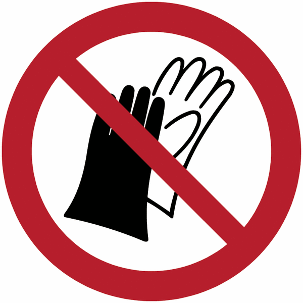 Verbotszeichen "Benutzen von Handschuhen verboten" nach EN ISO 7010