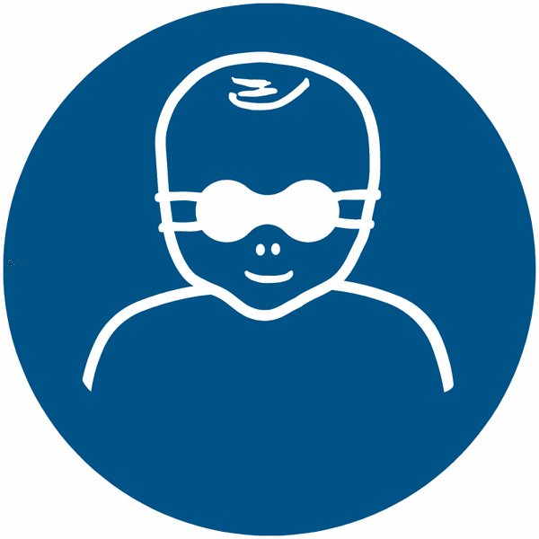 Kleinkinder durch weitgehend lichtundurchlässige Augenabschirmung schützen – Gebotsschilder, EN ISO 7010
