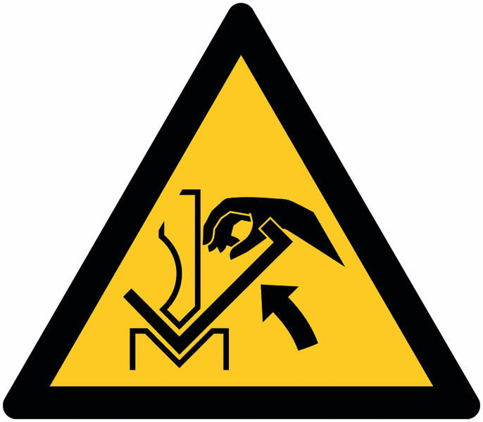 Warnzeichen "Warnung vor Handquetschung zwischen dem Werkzeug der Abkantpresse" nach EN ISO 7010