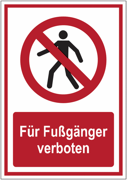 Kombi-Verbotszeichen-Schilder "Für Fußgänger verboten" nach EN ISO 7010