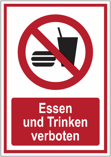 Kombi-Verbotszeichen-Schilder "Essen und Trinken verboten" nach EN ISO 7010