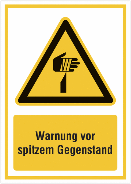 Kombi-Warnzeichen-Schilder "Warnung vor spitzem Gegenstand", EN ISO 7010