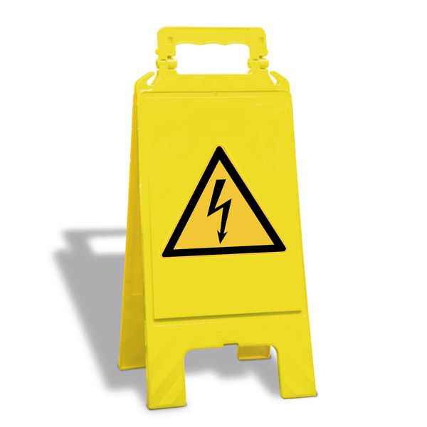 Warnung vor elektrischer Spannung - Warnaufsteller mit Sicherheitssymbolen, EN ISO 7010