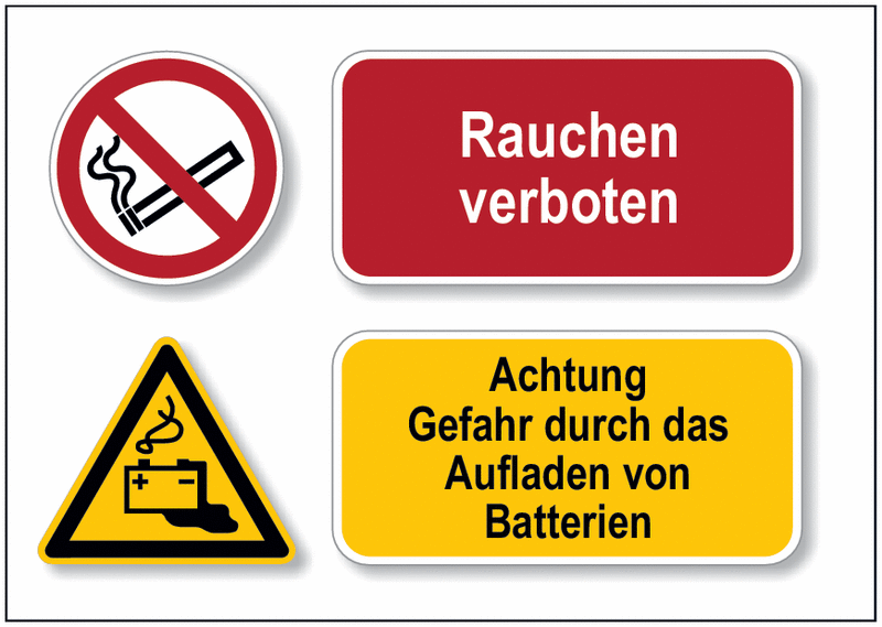 Rauchen verboten/Achtung Gefahren durch... - DESIGN Mehr-Symbolschilder, EN ISO 7010
