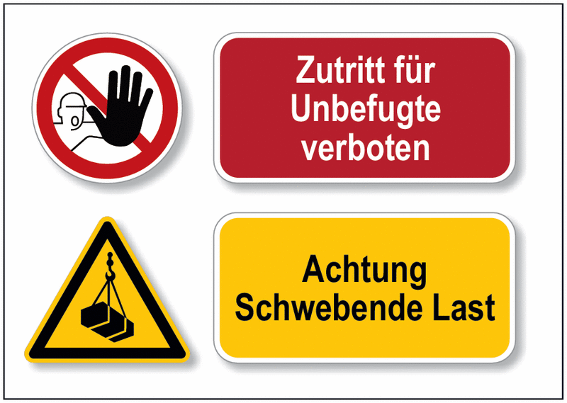 Zutritt für Unbefugte verboten/Achtung schwebende Last - DESIGN Mehr-Symbolschilder, EN ISO 7010