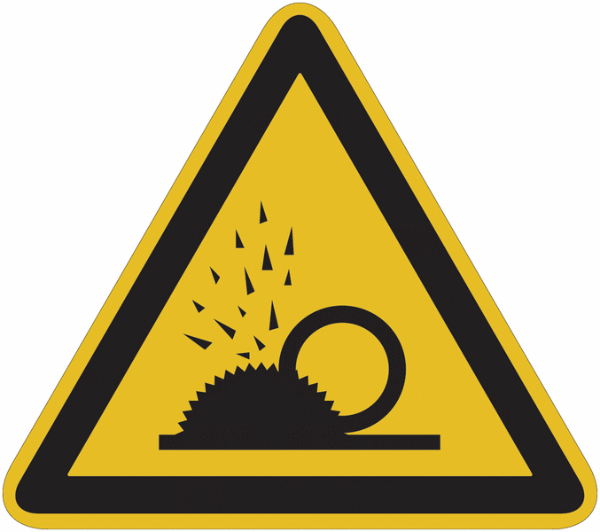 Warnung vor fliegenden Spänen - Warnzeichen zur Bodenmarkierung, R10 nach DIN EN 16165