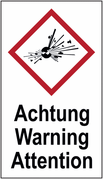 Explodierende Bombe - Gefahrstoffsymbol-Kombi-Kennzeichnung, dreisprachig, GHS/CLP