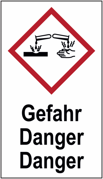 Ätzwirkung - Gefahrstoffsymbol-Kombi-Kennzeichnung, dreisprachig, GHS/CLP