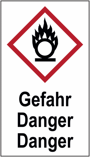 Flamme über einem Kreis - Gefahrstoffsymbol-Kombi-Kennzeichnung, dreisprachig, GHS/CLP
