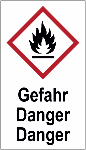 Flamme - Gefahrstoffsymbol-Kombi-Kennzeichnung, dreisprachig, GHS/CLP