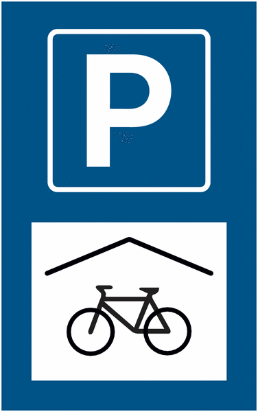 Überdachter Fahrrad-Parkplatz - Parkgebotsschilder für Fahrräder