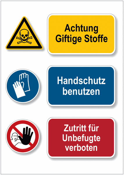 Giftige Stoffe/Handschutz/Zutritt verboten - Mehrsymbolschilder, EN ISO 7010